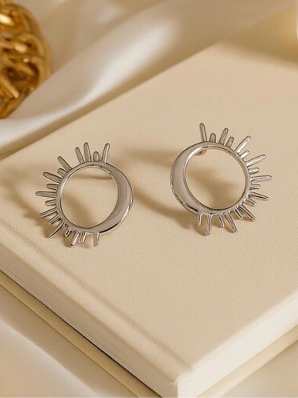 Silver Sunburst Hoop Earrings